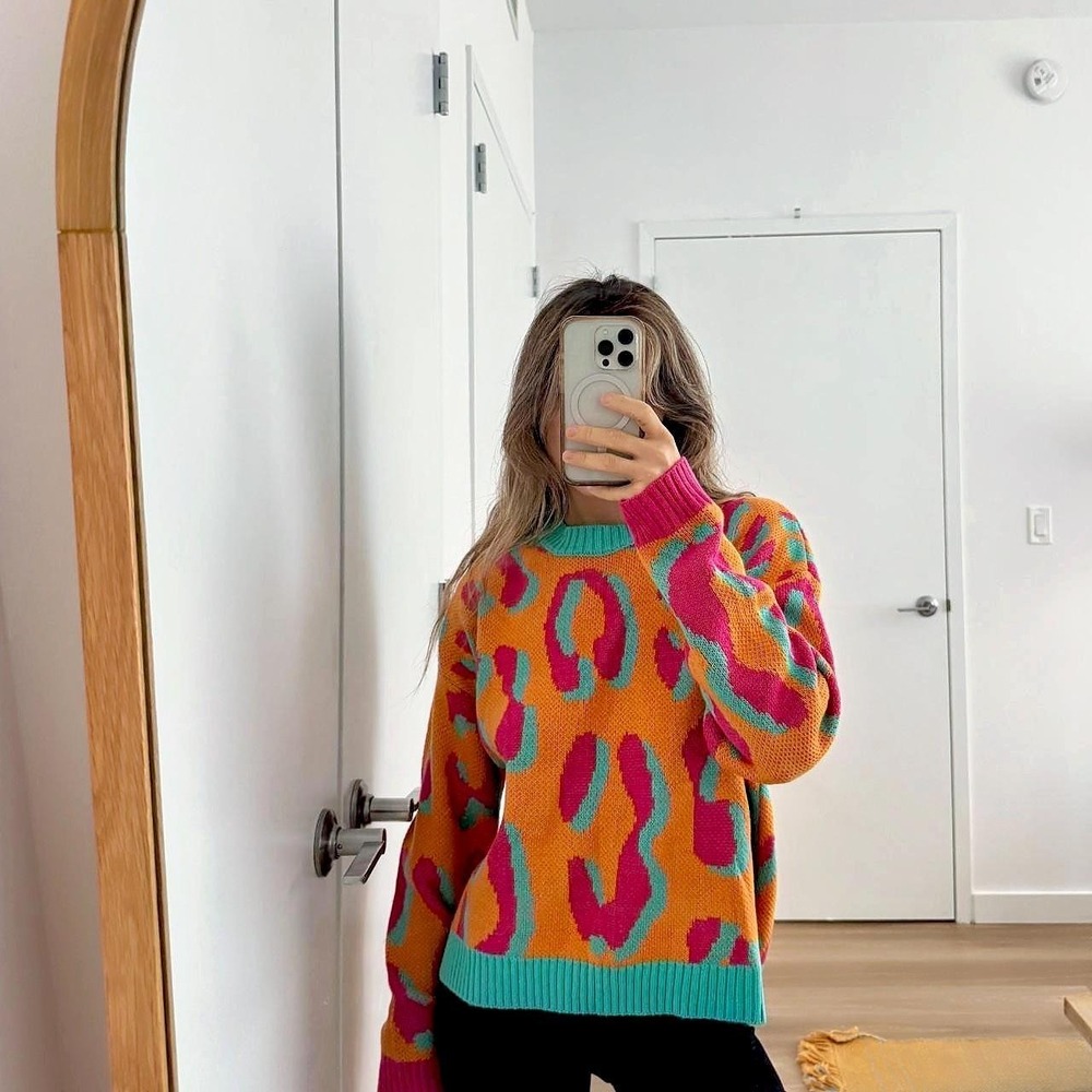 Cider Orange Leopard Print Sweater